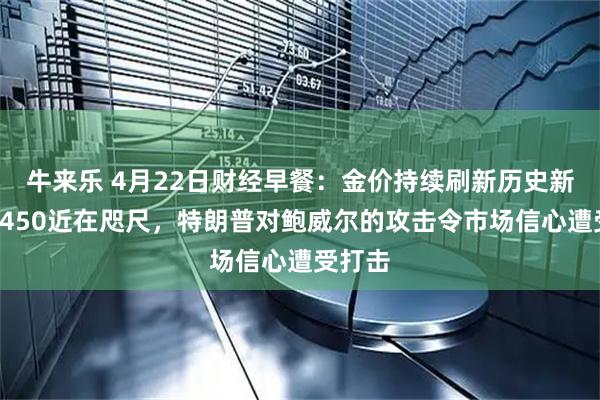 牛来乐 4月22日财经早餐：金价持续刷新历史新高，3450近在咫尺，特朗普对鲍威尔的攻击令市场信心遭受打击